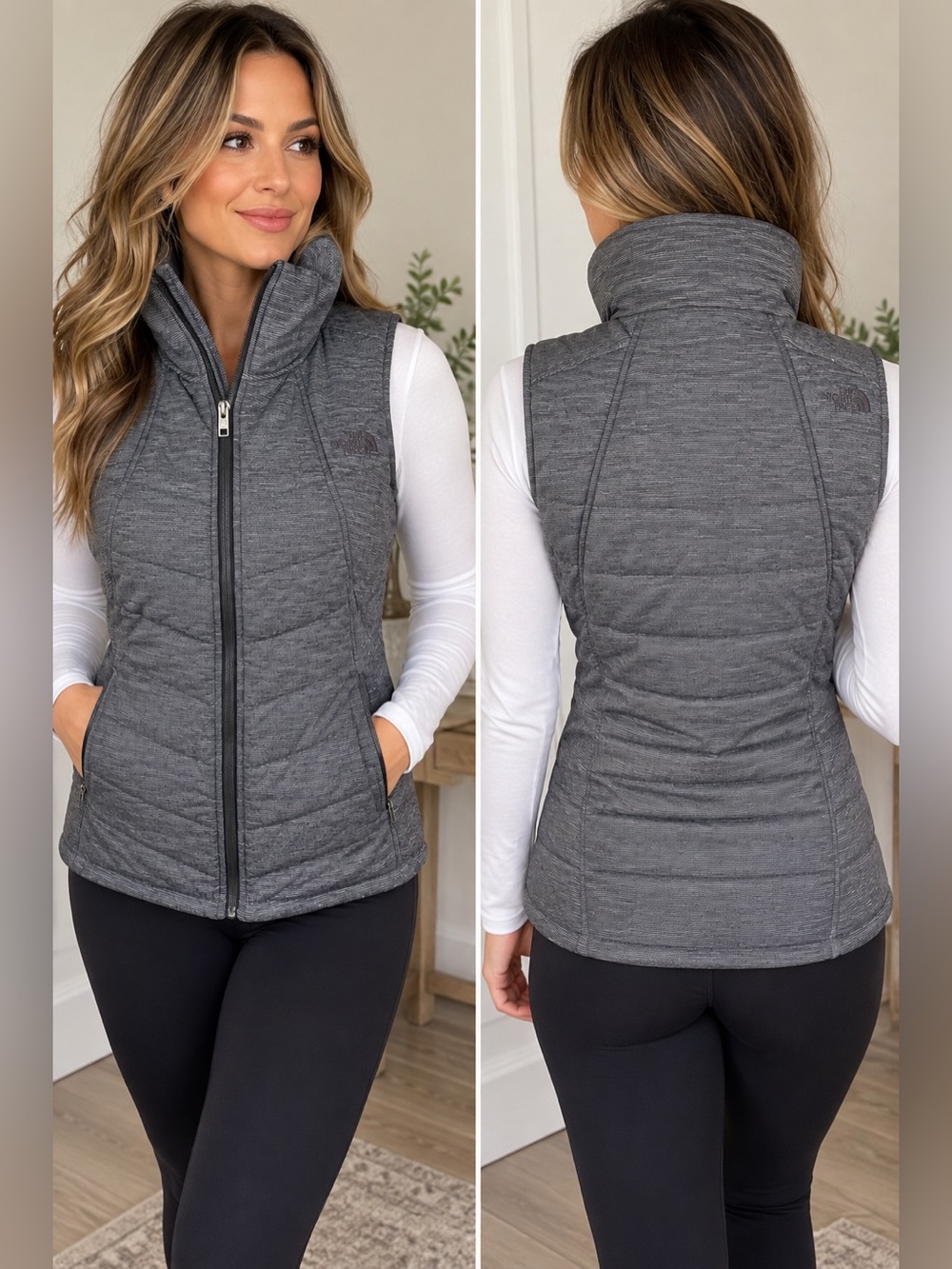 THE NORTH FACE Womens Gray Pseudio Full Zip Quilted Gilet Puffer Vest Size Small